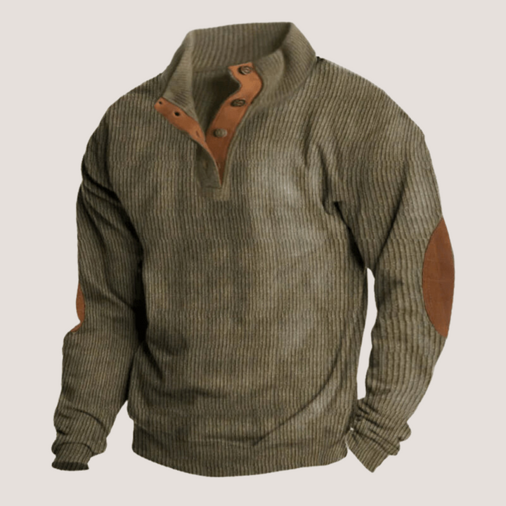 Friedrich - Gerippter Pullover mit Knopfleiste