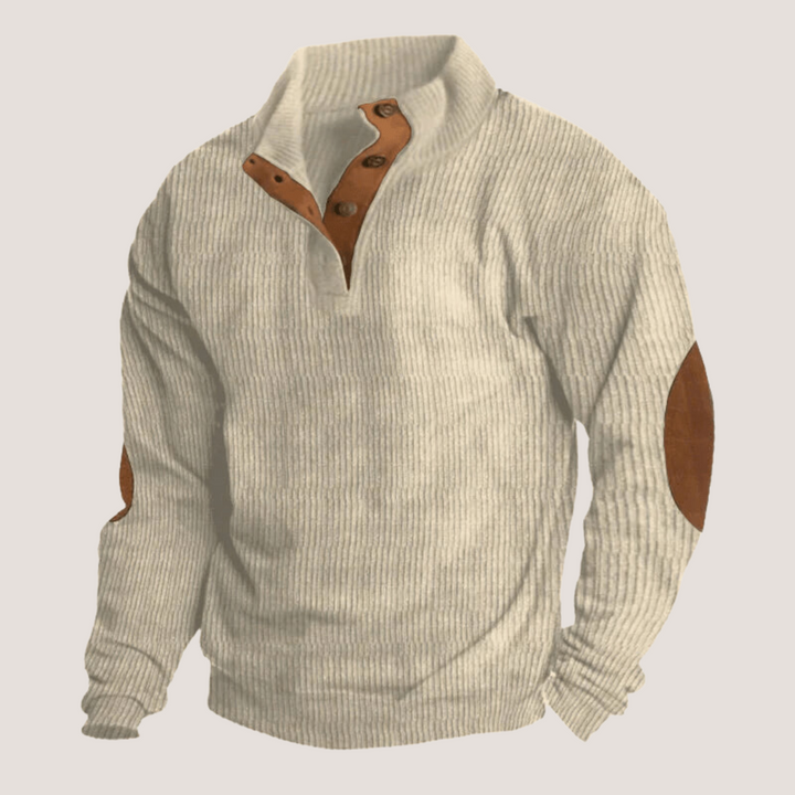 Friedrich - Gerippter Pullover mit Knopfleiste