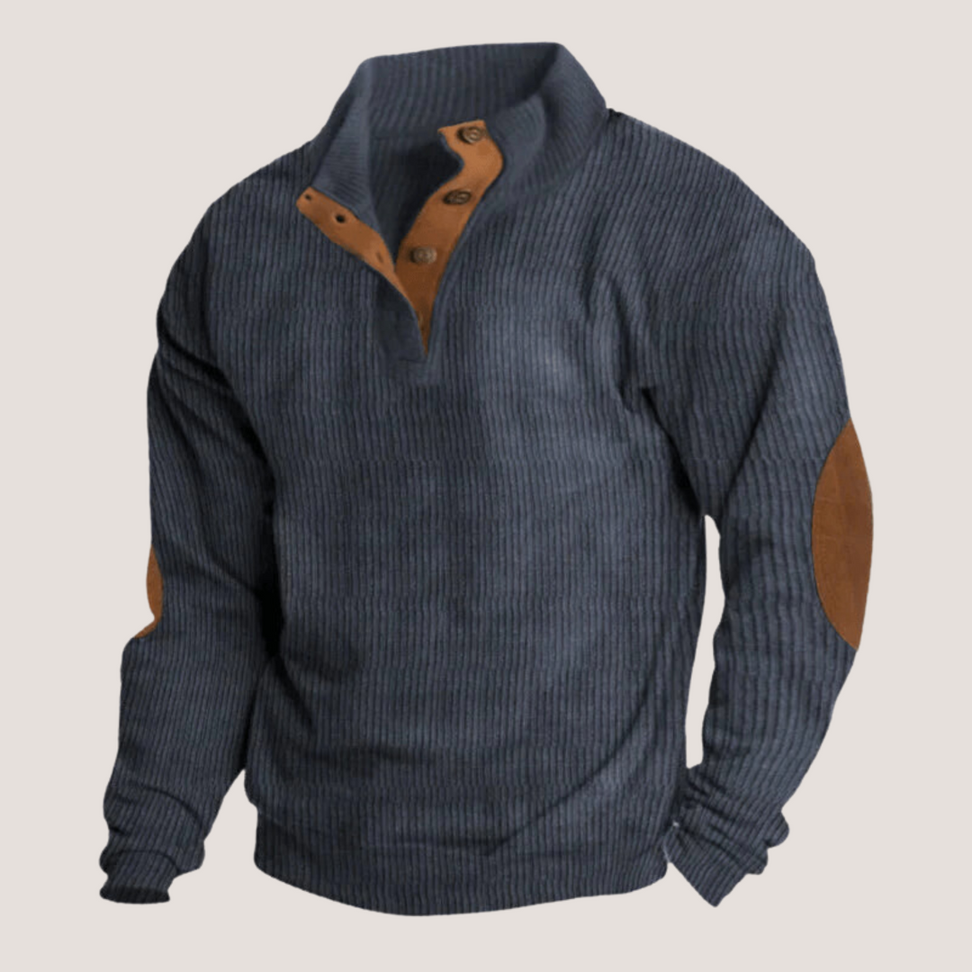 Friedrich - Gerippter Pullover mit Knopfleiste