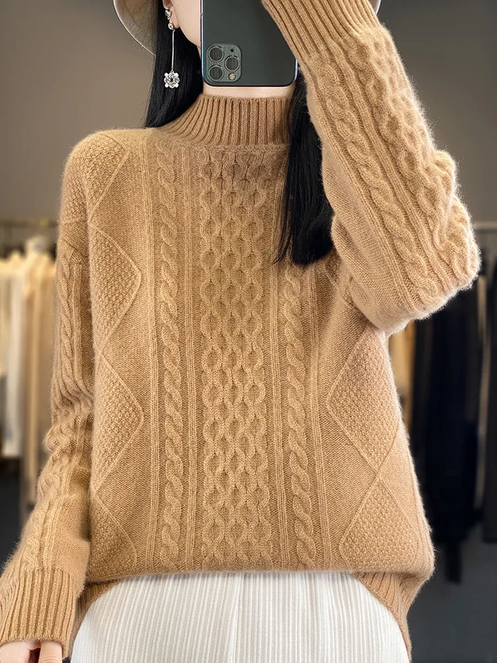 Lhea - Wollpullover mit hohem Kragen und weitem Strickoberteil