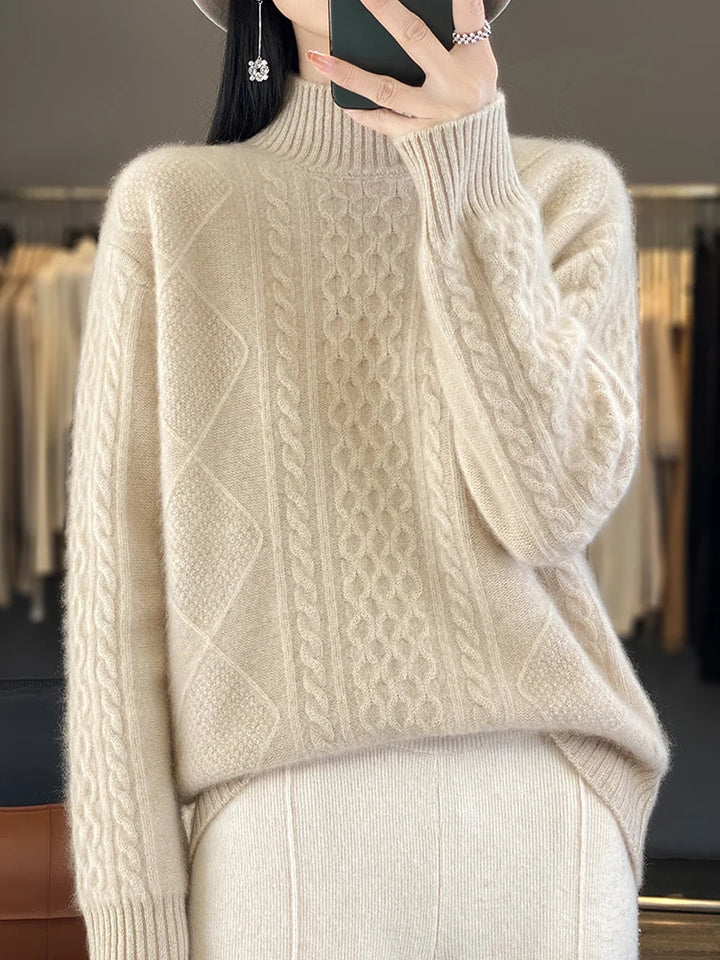 Lhea - Wollpullover mit hohem Kragen und weitem Strickoberteil