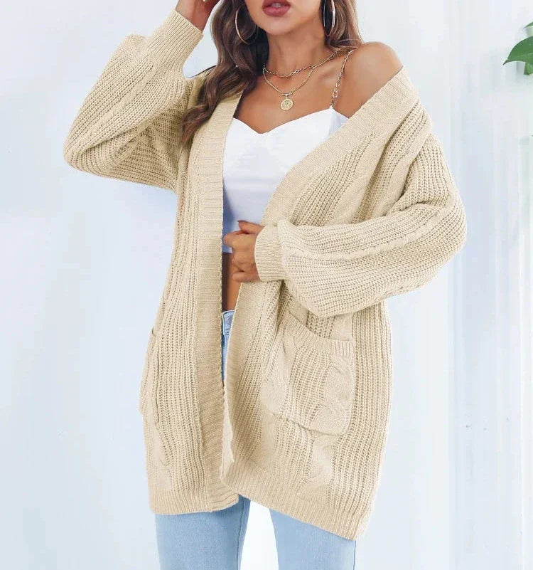 Shane - Langärmelige, lockere Strickjacke mit Laterne