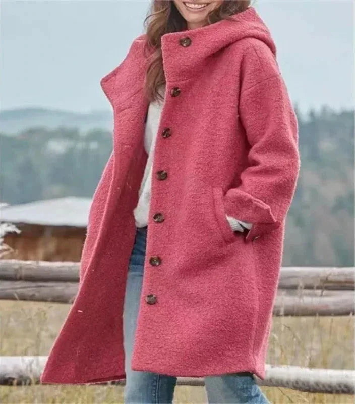 Melody - lange Winterjacke aus Wolle mit Kapuze