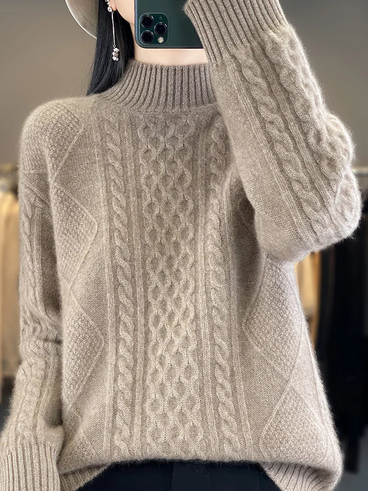 Lhea - Wollpullover mit hohem Kragen und weitem Strickoberteil