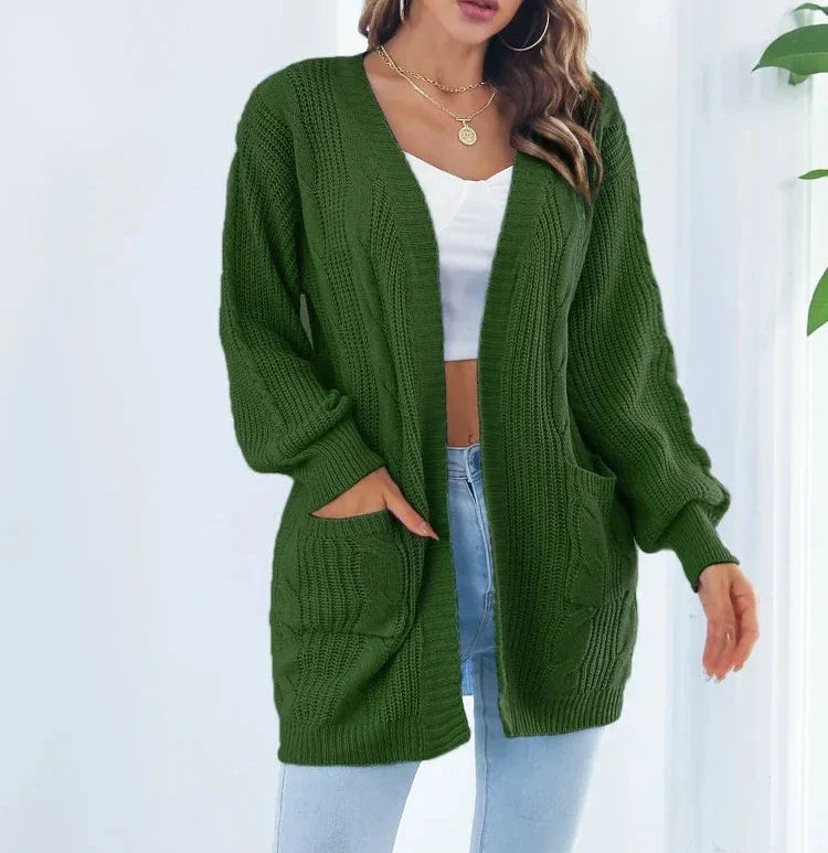 Shane - Langärmelige, lockere Strickjacke mit Laterne