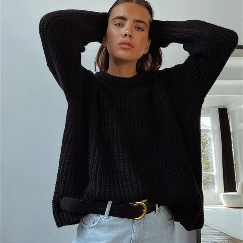 Trixie - Lässiger Strickpullover mit O-Ausschnitt und langen Ärmeln