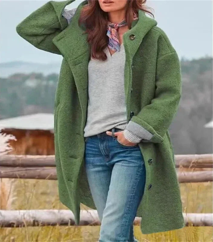 Melody - lange Winterjacke aus Wolle mit Kapuze