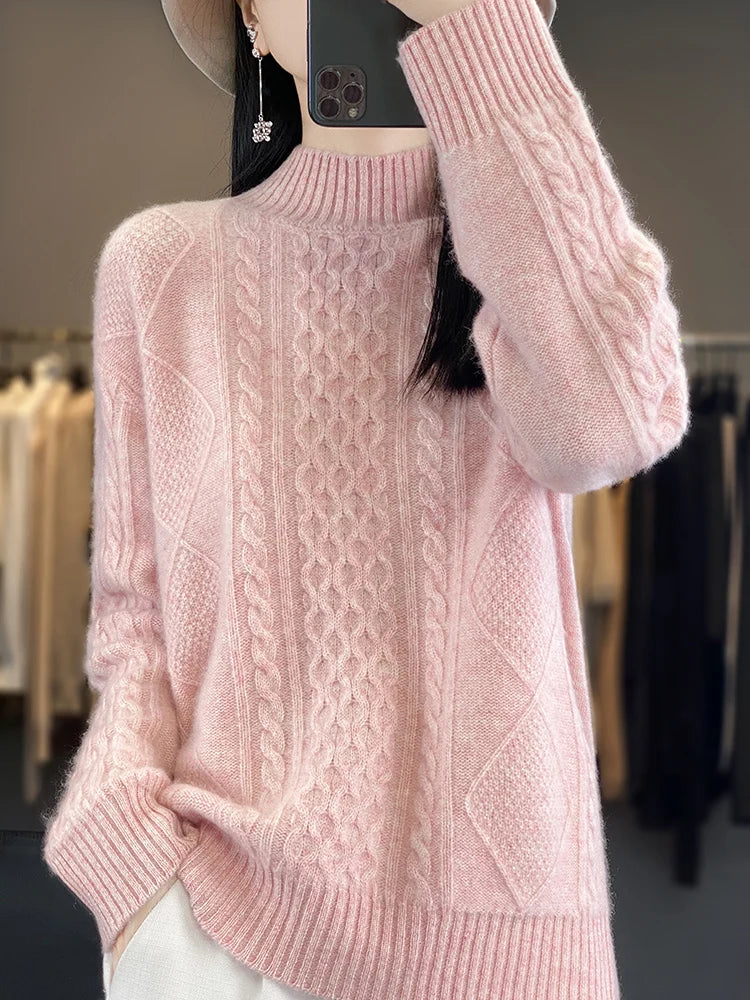 Lhea - Wollpullover mit hohem Kragen und weitem Strickoberteil