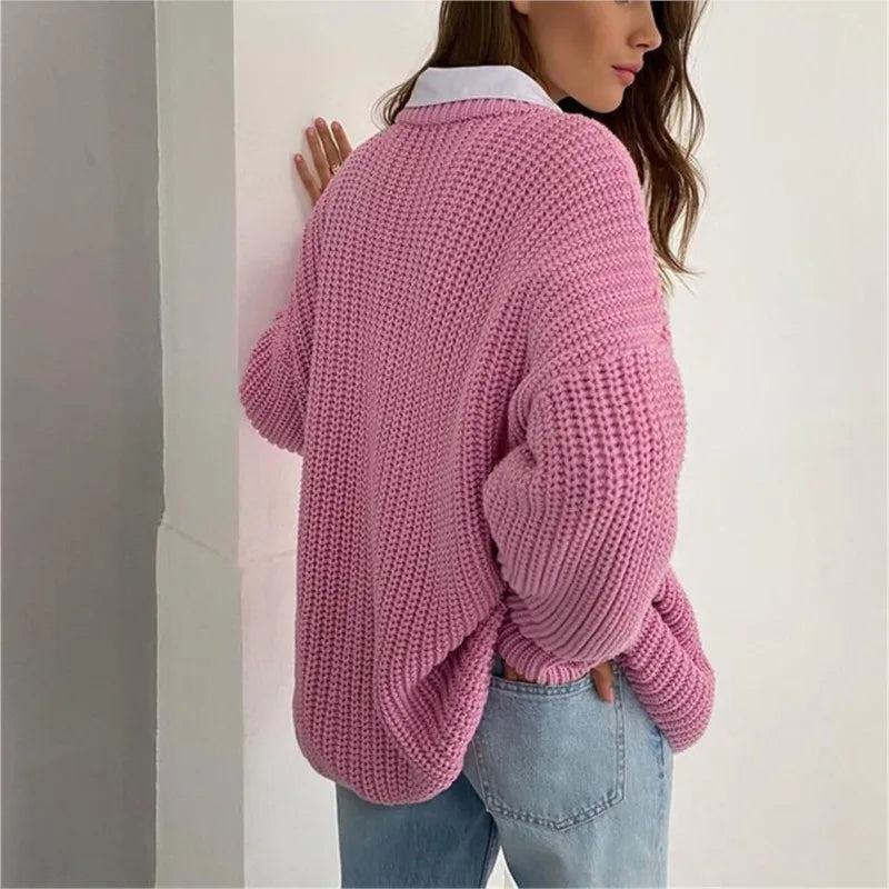 Trixie - Lässiger Strickpullover mit O-Ausschnitt und langen Ärmeln