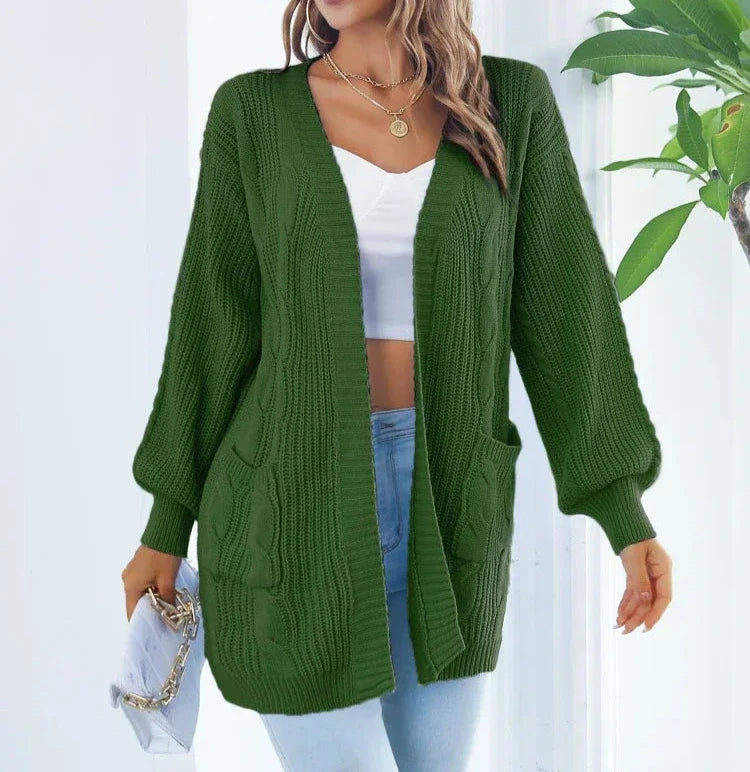 Shane - Langärmelige, lockere Strickjacke mit Laterne